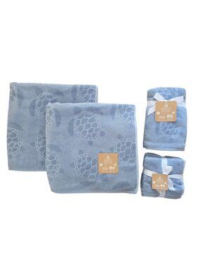 Deborah Connolly 2 Bath 2 Hand Towel 4 Wash Cloth Blue Coastal Turtles NWT